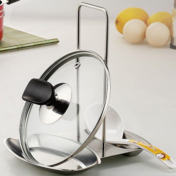 Stainless Steel Spoon Rest Pan Pot Cover Lid Stand Rack Storage Kitchen Tool