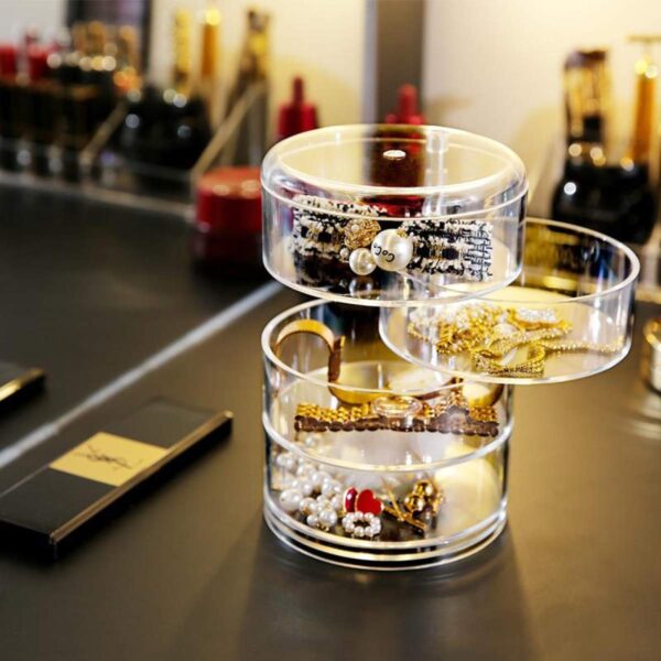 Multifunctional Plastic 4-Layer Rotating Jewelry Box Earrings Necklace Ring Storage Organizer