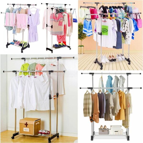 Stainless Steel Double Pole Cloth hanging Rack with Shoe Stand Laundry Rack