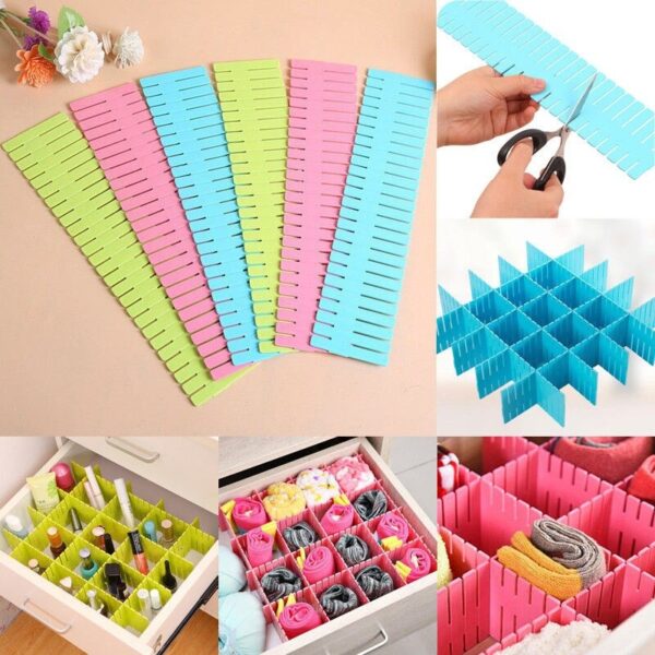 Pack of 1(4Pcs) Adjustable Plastic Drawer Divider Organizer - Multi