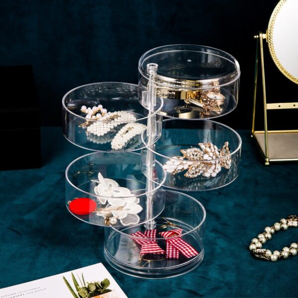 Multifunctional Plastic 5-Layer Rotating Jewelry Box Earrings Necklace Ring Storage Organizer