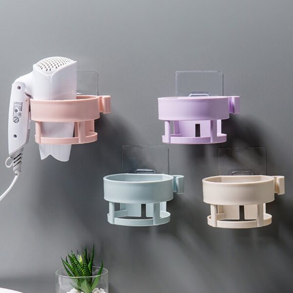 Wall Mounted Adhesive Hair Dryer Plastic Bathroom Shelf Rack - Multi